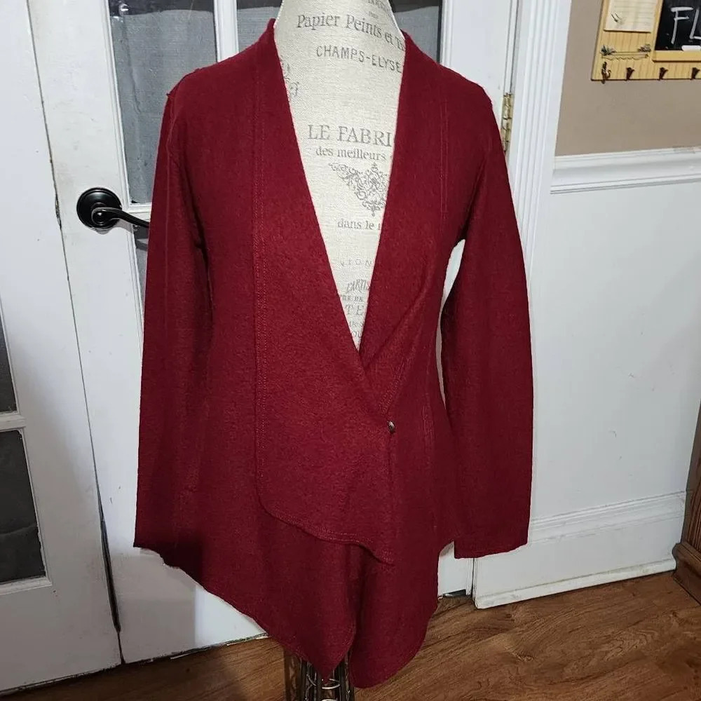 Eileen‎ Fisher Womens Burgundy Red Merino Wool Cardigan Small